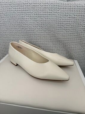 Pointed-Toe Cream Ballet Flats with Low Heel